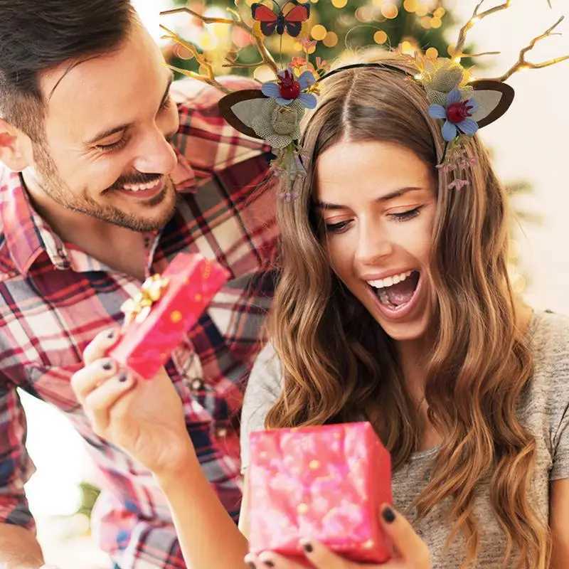 Led Reindeer Antlers Headband Christmas Festive Headband Holiday Christmas Tree Hair Hoop And Gnome Headpiece Deer CostumeX241022