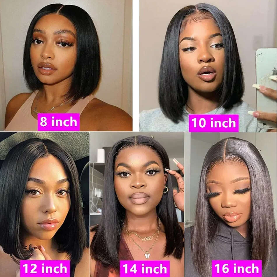 13x4 Transparent Lace Frontal 100% Human Hair Wigs Brazilian Remy Bone Straight Short Bob Wig For Women