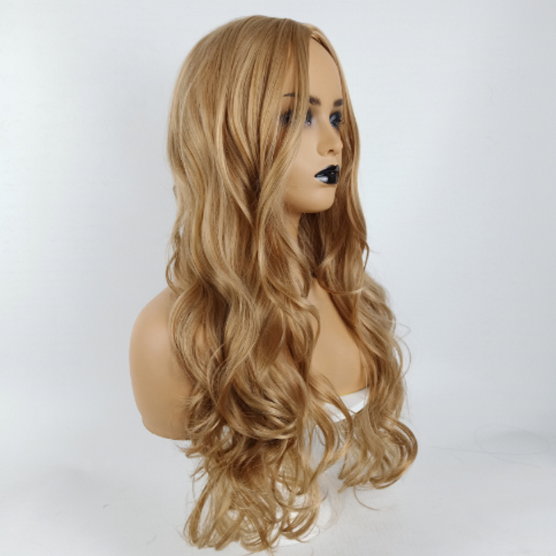 Long curly wigs for women wigs synthetic fiber headpiece golden big wave wig