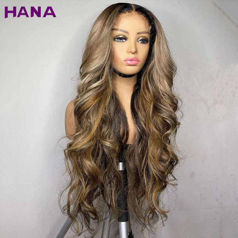 Brown Highlights 13X4 13x6 Body Wave Frontal Human Hair Wigs For Women Remy Pre-Plucked 5x7 Lace Closure Wig