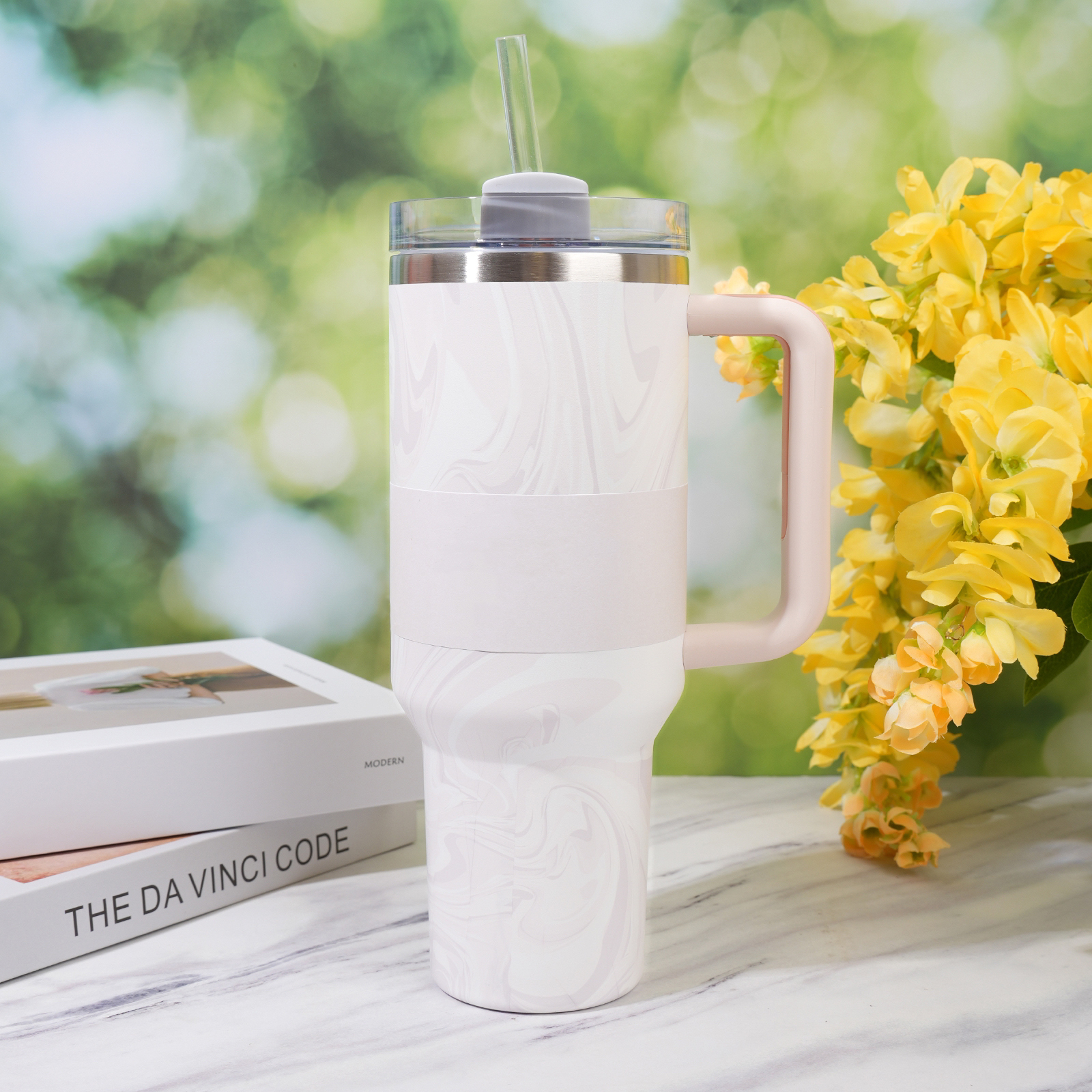 Christmas Magnolia Pink Rose Floral Cups 40Oz Stainless Steel Tumblers With Handle Lid And Straw Travel Car Mugs Clean Slate Warm Cool Serene Water Bo