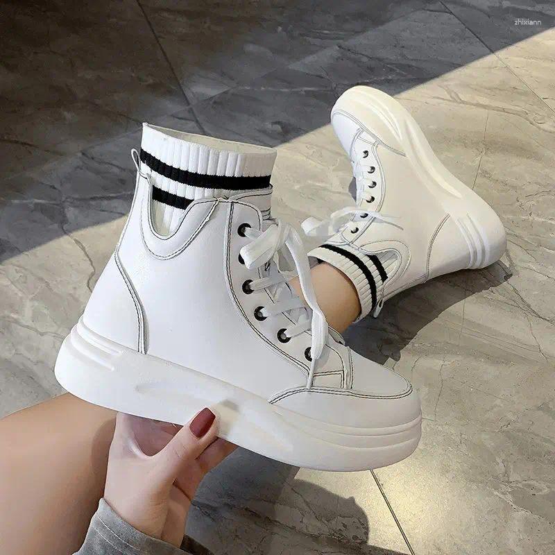 Boots Booties With Laces Leather Sports Short Shoes For Women Flat Female Ankle High Platform Sneakers Lace-up Footwear Goth Pu
