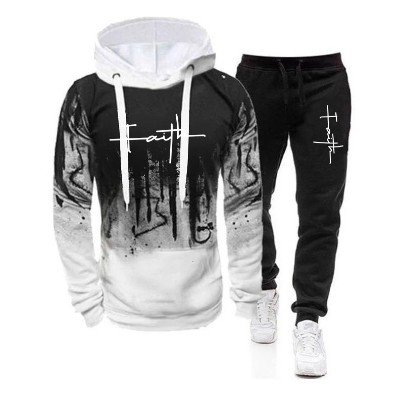 Spring and Autumn Mens 2PCS Set Sportswear Splash HoodieTrack Pants Casual Fitness Mens Wear Sportswear Mens Wear 241023