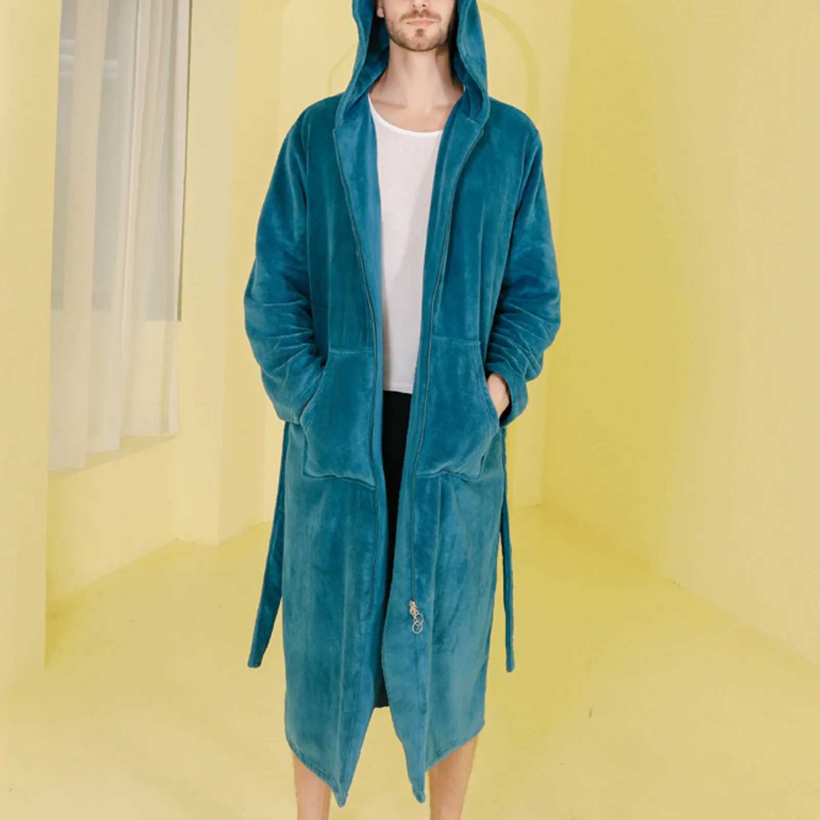 Adult mens bathroom pajamas flannel Spwear loose zipper thick night light bathrobe mens bathtub set W241023