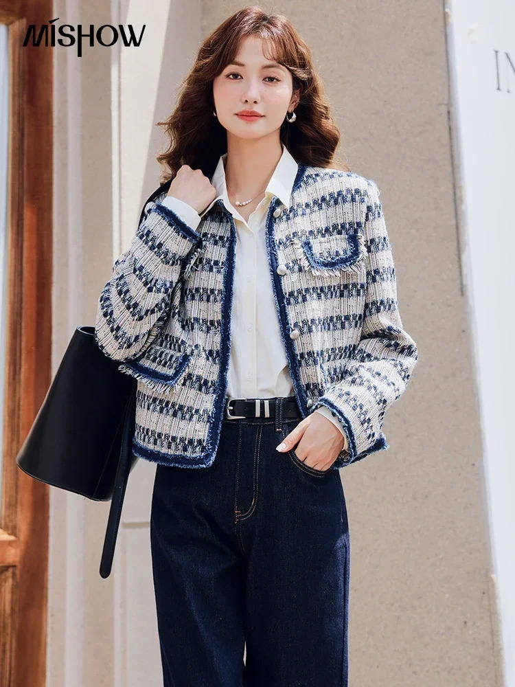 MISHOW Fashion Coarse Fleece Womens Jacket French Stripe Jacket Autumn Retro Elegant Office Womens Wool Top MXC51W0152 241023