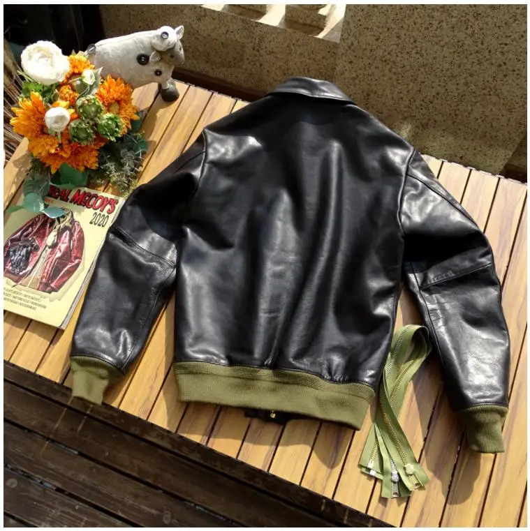 CC store. Bomber A2 style leather jacket. Mens thick Italian sheepskin coat. High quality casual leather A-2 outerwear 241023
