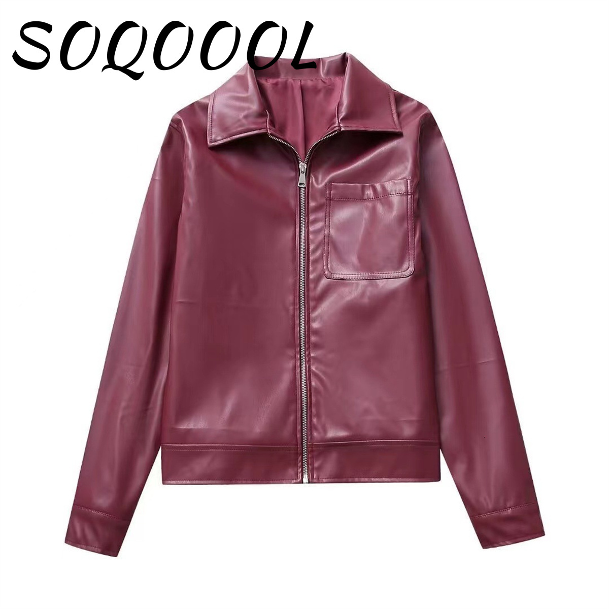 Autumn Women Fashion New Imitation Leather Jacket Solid Red Loose Short Jackets Woman With Zipper Moto Biker Female Coat