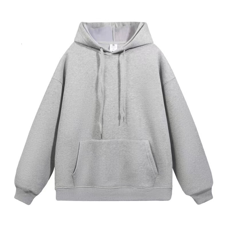 Men's hoodie, autumn and winter new plush thick hoodie, basic solid color versatile loose and trendy