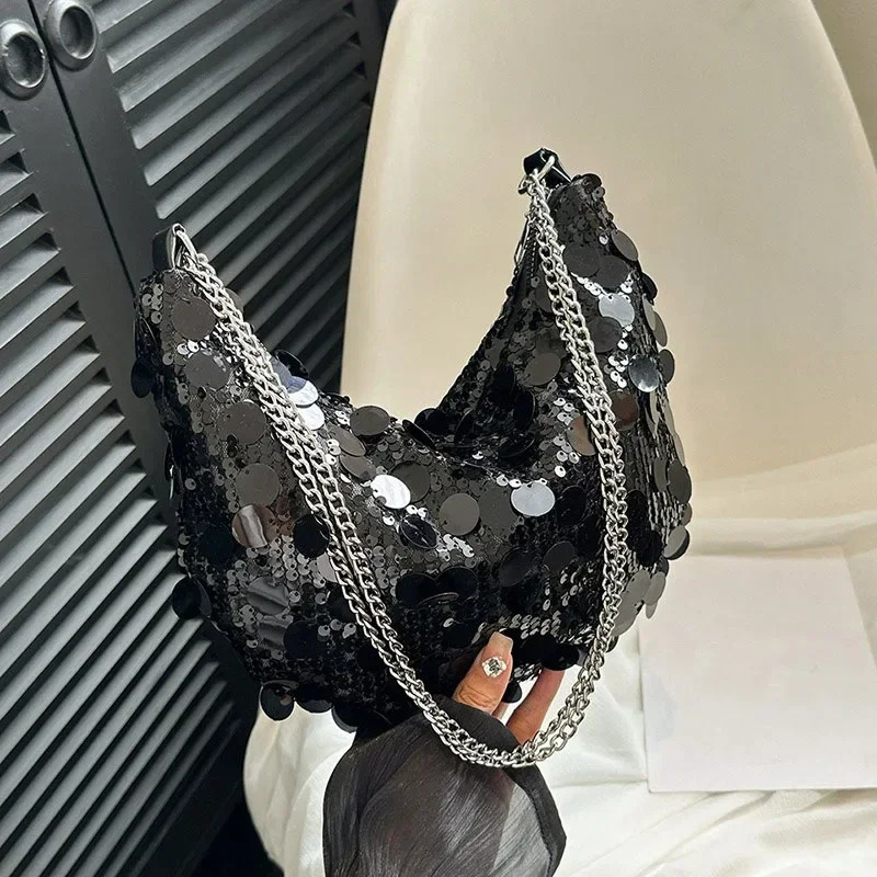 Evening clutch bag Korean chain sequin cross body bag dinner party wedding wallet handbag womens armpit shoulder cross body bag 241023