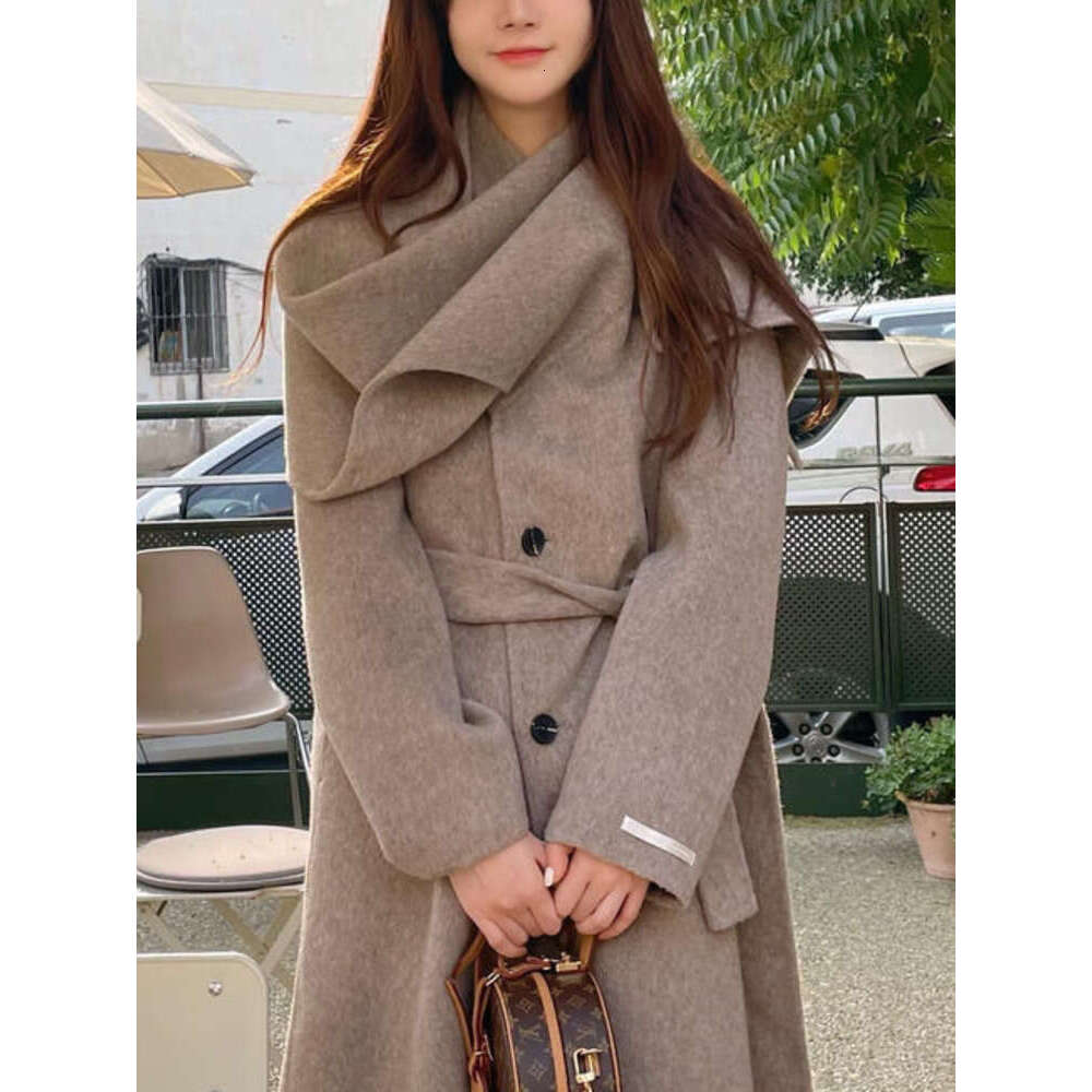 JXNH Scarf Double-Sided Cashmere Coat For Women,Autumn Winter New Loose And Versatile Wool Fabric Jacket
