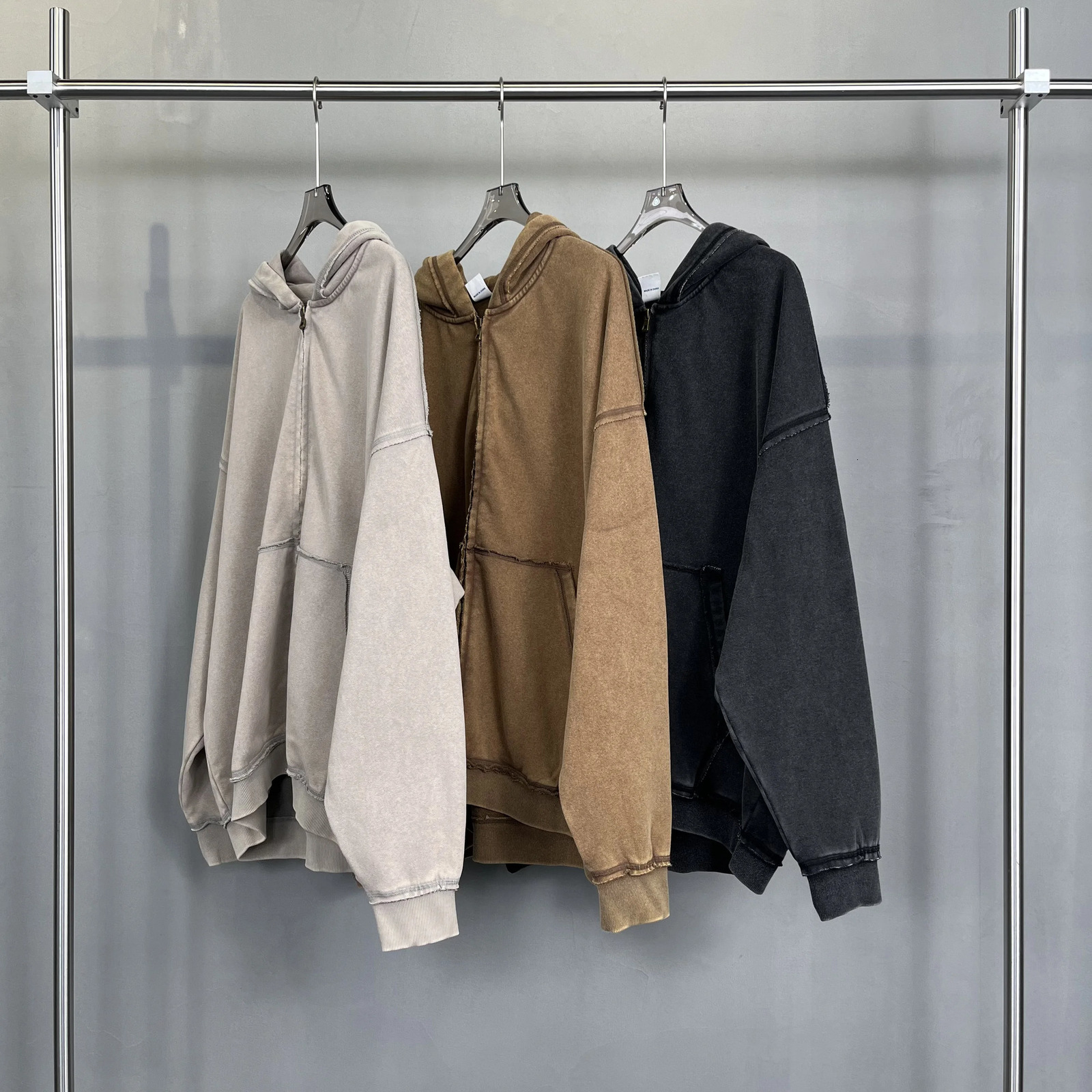 Hoodies For Men Women Vintage Wash Hoodie Streetwear Hooded Sweatshirts Mens Clothing looserimmed doublezippered hoodie 241021