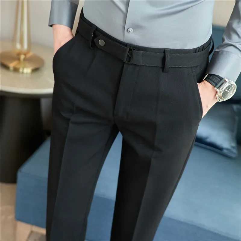 Men Boutique Slim Suits Pants Formal Wear Fit Trousers Men British Style Belt Decoration Business Casual Suit Pants 36X241023