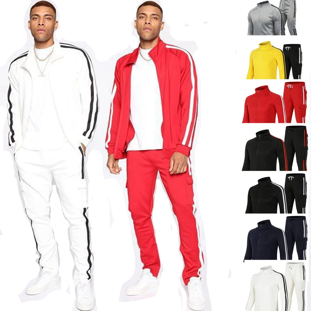 Mens training track and field suit gym suit sports suit red breathable top with cargo pants fitness jogging suit running suit 241022