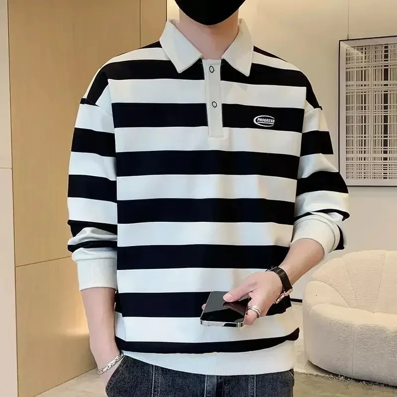 T Polo Shirts for Men Stripe Green Male Clothes Sweatshirts Normal Tops Aesthetic Korean Autumn Y2k Bulk 2024 Tee Sale It 241010