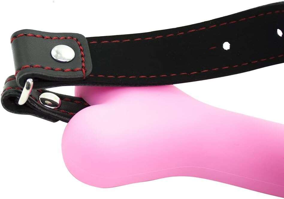 Romi Bondage Silicone Leather Dog Bones Gag Mouth Pet Bone Bite Ball Gag BDSM Fetish Slave Restraints Sex Toys (Pink)