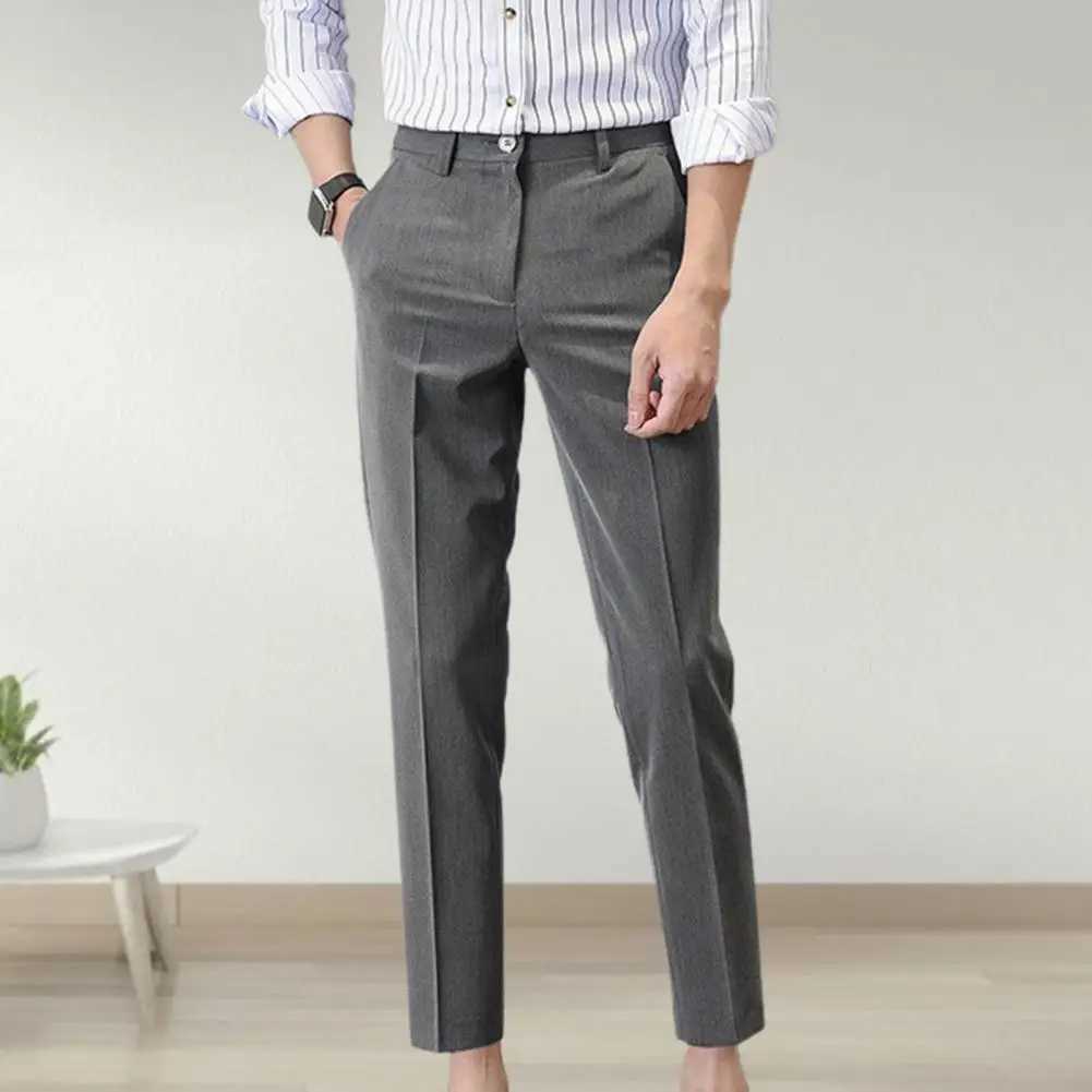 Hot2022 New Men Suit Pants Solid Color Classic Slim Fit Straight Pattern Mid Waist Business Trousers Office ClothesX241023