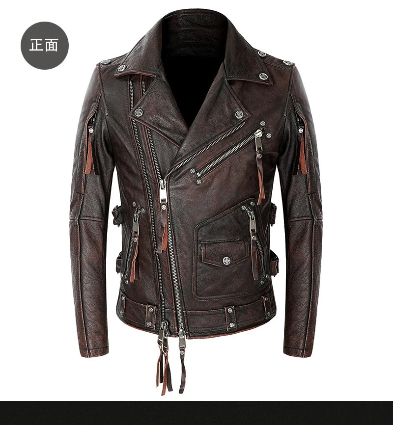 Wholesale. High quality genuine leather jacket. Cool Motor Rider studded cowhide jacket. Vintage style leather 241023
