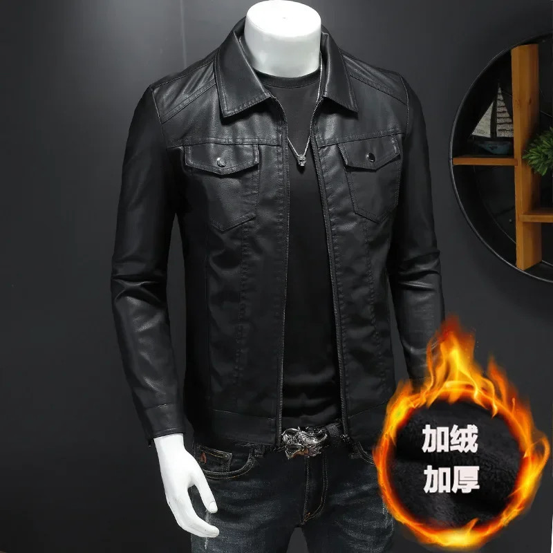 Mens Leather Jacket Autumn/Winter Korean Edition Slim Trend Velvet Thick Area Jacket Mens Leather Jacket 241023