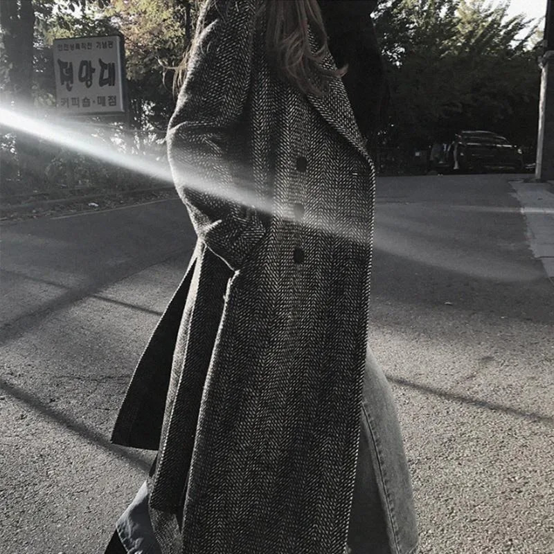Winter Womens Long Knee Wool Coat Womens Plain Casual Warm Thick Fully Matching Wool Coat 241023
