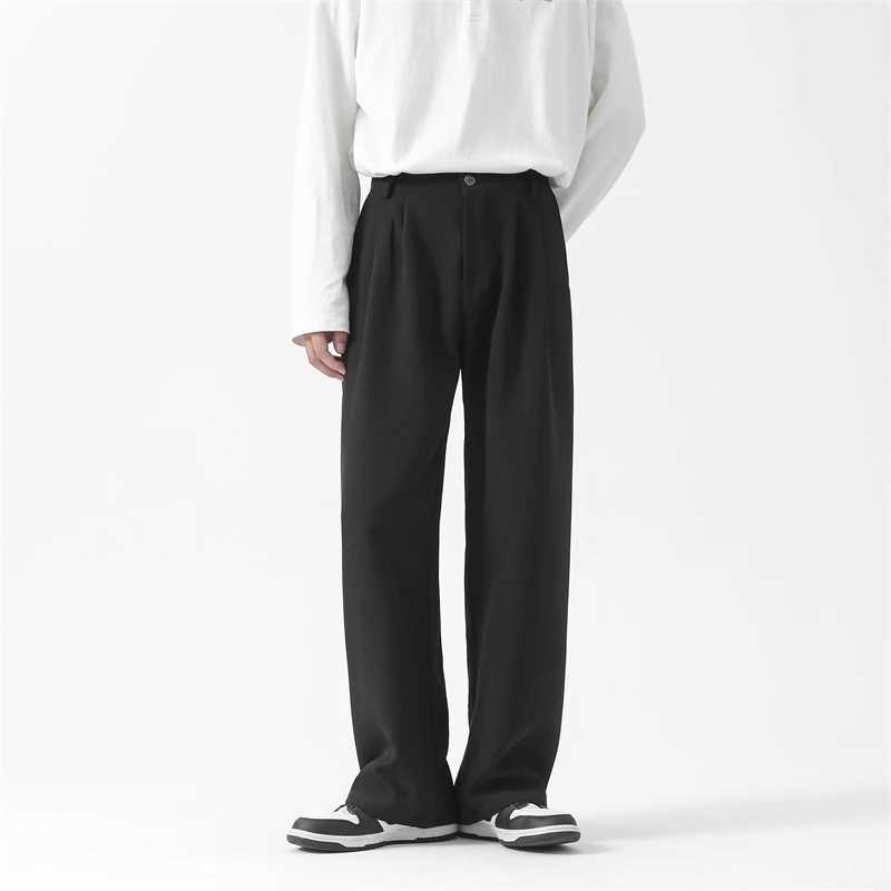 Grey Black Suit Pants Men Fashion Society Mens Dress Pants Korean Loose Straight Wide Leg Pants Mens Office Formal TrousersX241023