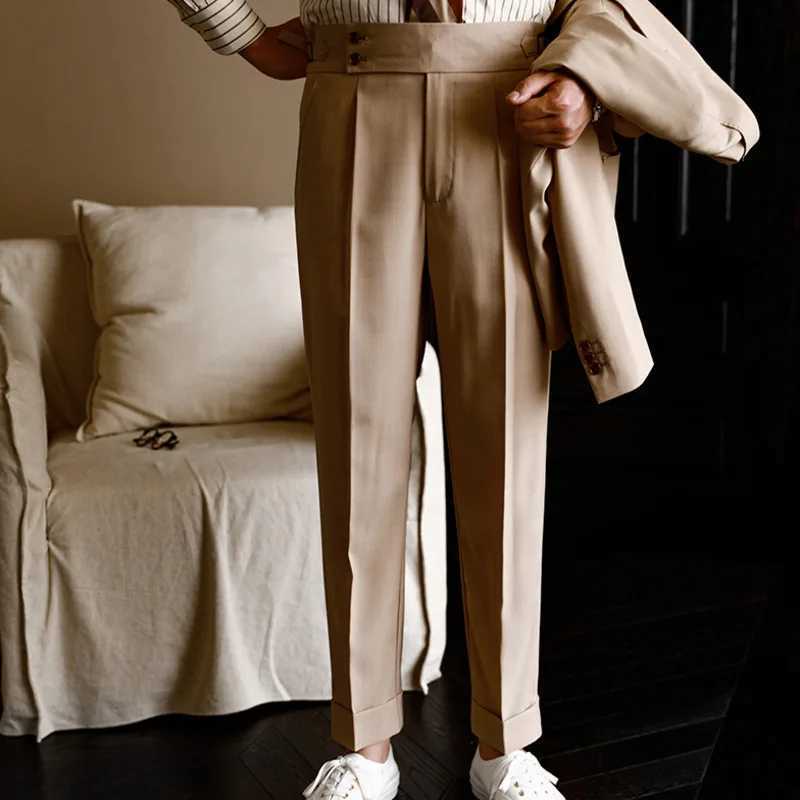 Korean Mens Solid Color Suit Pant Slim Fit Feet Casual British High Waist Pants Spring Office-trousers Men Dress Pants TrousersX241023