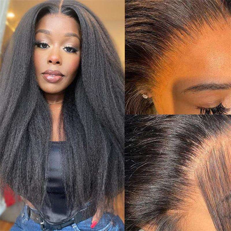 13X4 Kinky Wig Human PrePlucked With Baby Hair Yaki Straight Lace Front Wigs
