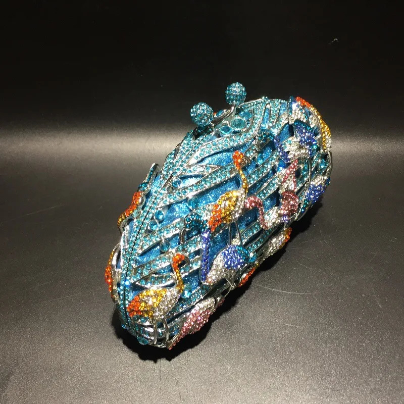 Blue Lake Flamingo Water Diamond Night Clutch Unique Crystal Womens Handbag Diamond Party Ball Bag er Dinner Bag 241023