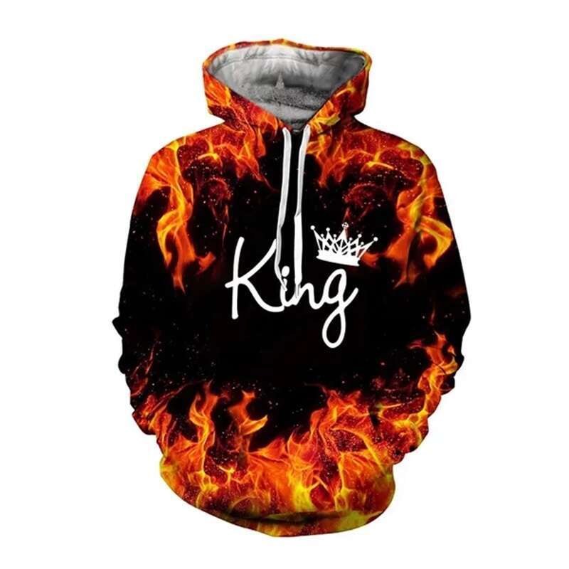 Printed D Fashion Couple King And Queen Hoodie Casual Simple Loose Oversized men s Street Retro Harajuku Hoodies