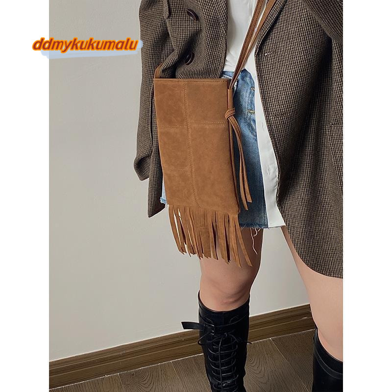 2024 New niche design new women's Bohemian American style tassel frosted crossbody mobile phone bag for women #18 kukumalu