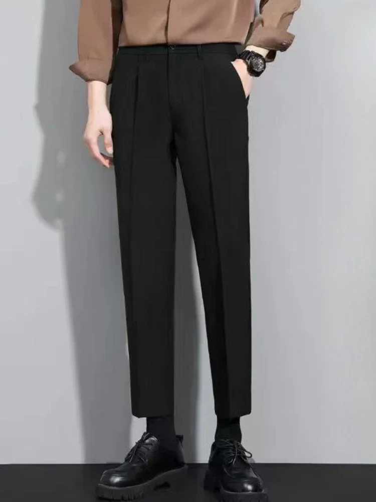 Straight Fluid 9 Cropped Suit Trousers Draped Mens Summer Pants New in Chinese Homme Slacks Formal Spring Clothes 2024 UpX241023