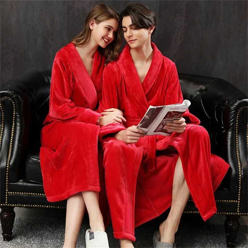 Red Bridal Room Bridal Wedding Dress Coral Fce Thick Spwear Flannel Couple Long Bathroom Autumn Family Clothing Lounge Clothing W241023