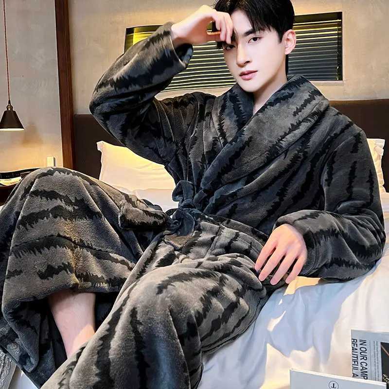 Mens Autumn Thick Coral Pajamas Fce Large Size Wearing Bathtub Warm Long Sves Spring Flannel New Model W241023