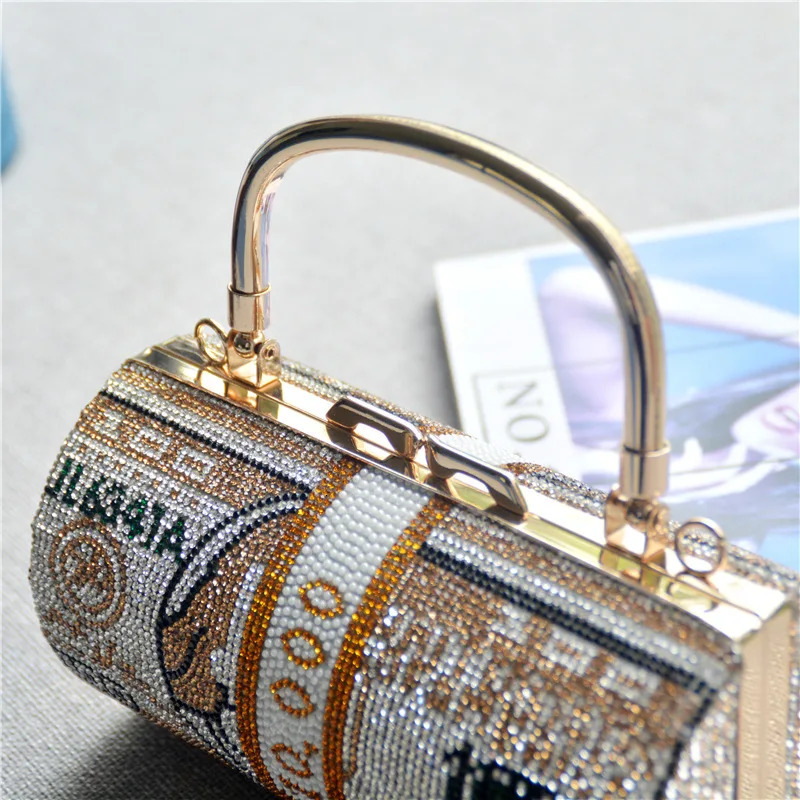 Womens Bag Full Diamond USD Snake Bone Chain Handbag USD Metal Chain Shoulder Bag 241023