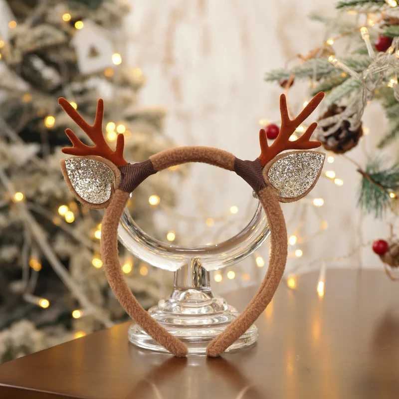 Christmas Headband Reindeer Antlers Horn Flower Hair Band Clasp Headwear for New Year Kids Adult Halloween Cosplay Deer SuppliesX241021