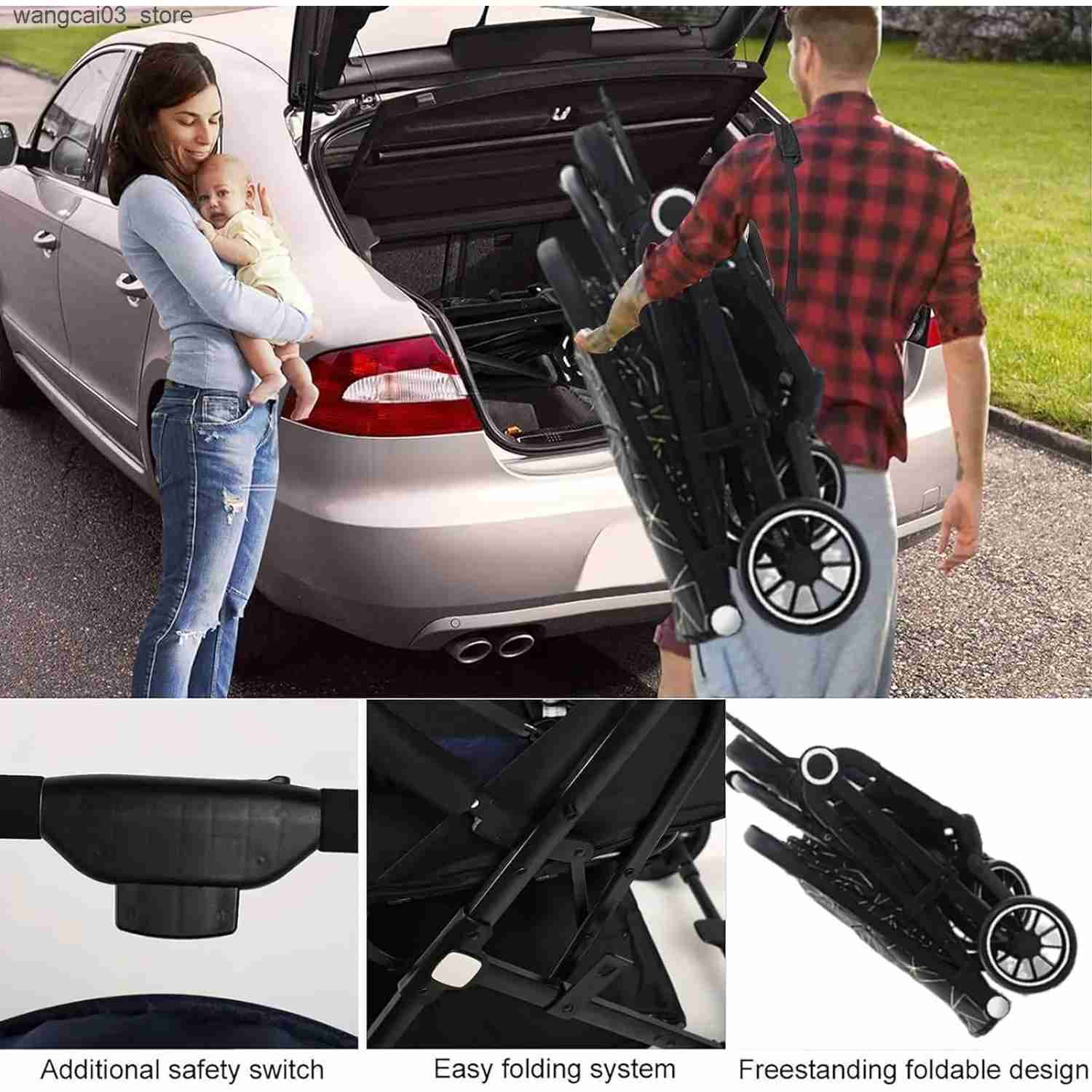 Strollers# Lightweight Baby Stroller with Large Canopy Double Brake Travel Stroller for Airplane One-hand Folding Stroller Sit and Lying L240910