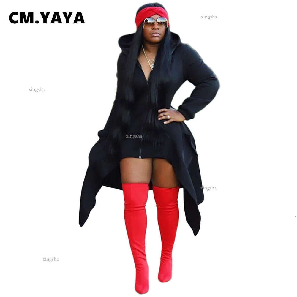 CM.YAYA Women Active Wear Hooded Zipper Long Sleeve Irregular Hem Sweatshirts Autumn Pullovers Hoodies 201216
