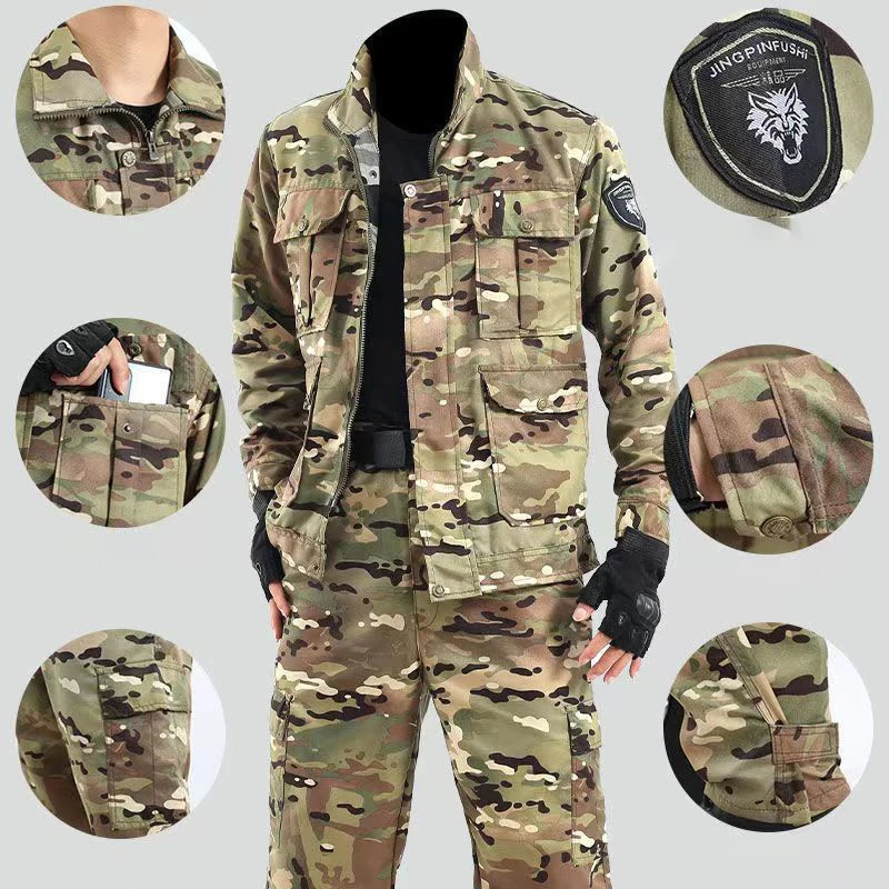 outdoor workwear for mens spring and autumn wear resistant and spray resistant camouflage workwear 241023