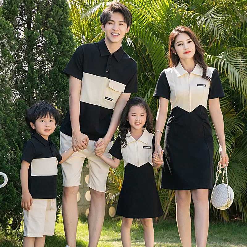 2024 Summer Matching Family Clothes Parent-child Outfit Mom and Daughter Dress Korean Dad and Son Tops + Shorts Two Piece SetsXJ241008