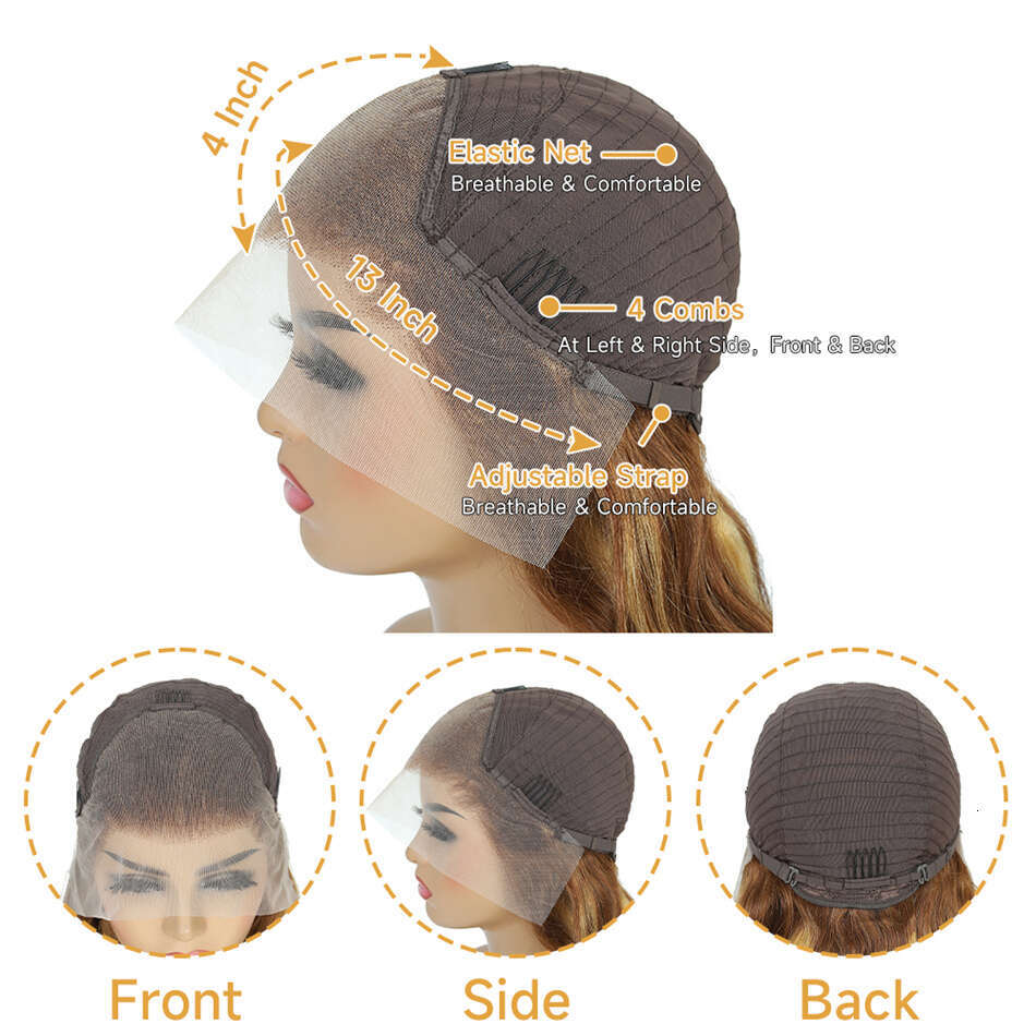 Highlight Human Ombre Brown Brazilian Hair Wigs For Women 32 Inch Honey Blonde Body Wave Lace Front Wig