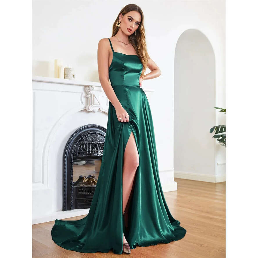 Elegant Bury Bridesmaid Champagne Dresses A E Spaghetti Front Split Long Maxi Maid Of Honor Gowns Wedding Guest Party Evening Dress Cps Vening