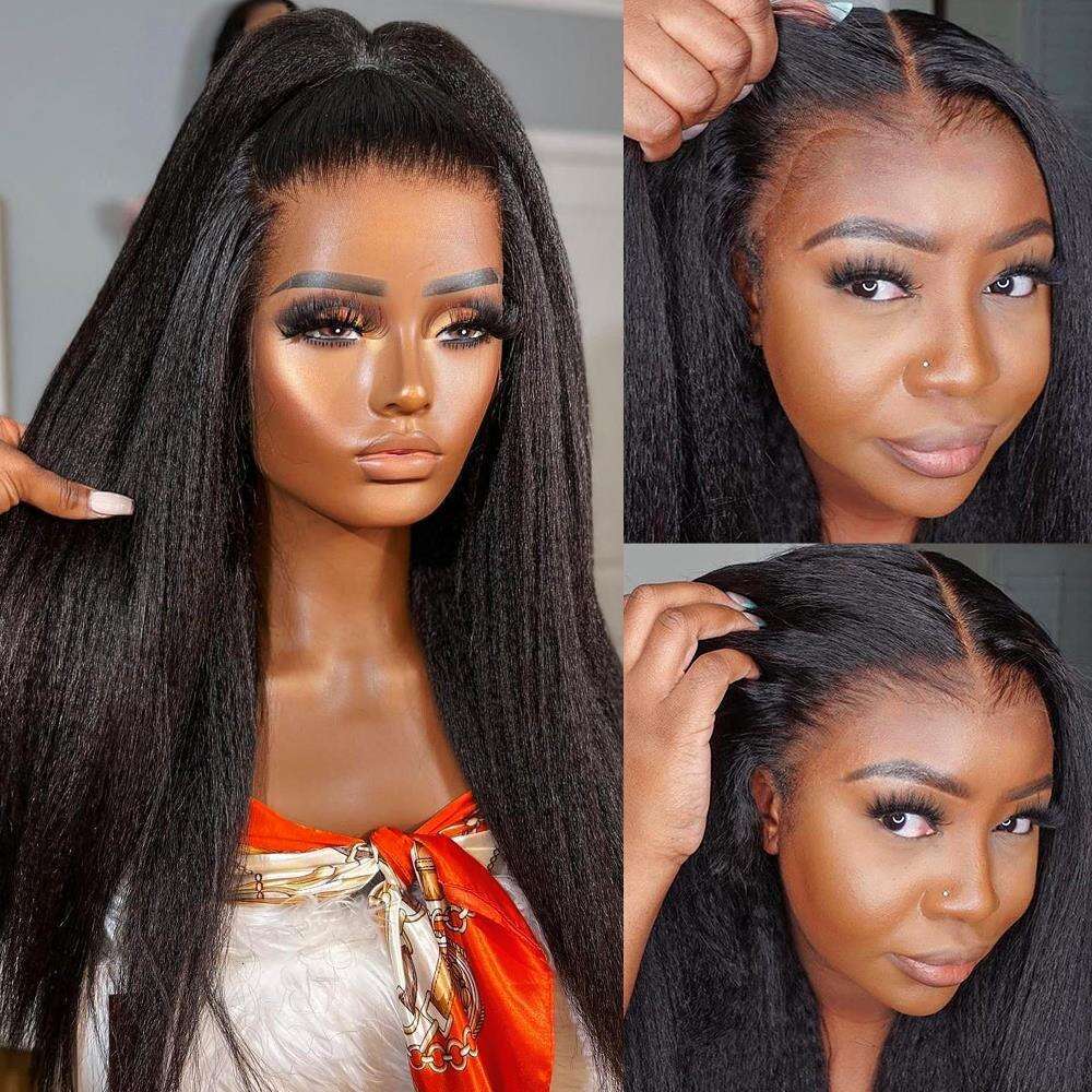 Wear And Glueless Brazilian Kinky Straight 6x4 Hd Pre Cut Lace Preplucked Human Wigs For Women Ready To Go 30 34 Inch