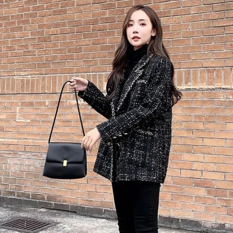 Plain weave tweed jacket womens coat winter womens coat clothing retro er clothing fashion coat heavy 241023