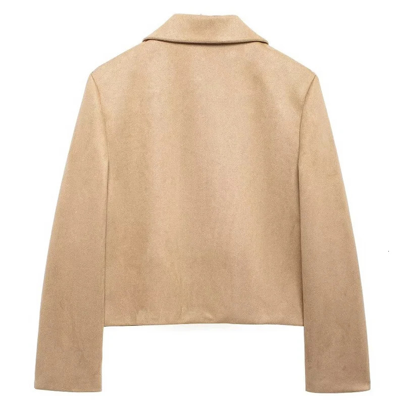 HXAO crop suede jacket womens retro office womens coat button jacket half season womens long sleeved bomber jacket 241023