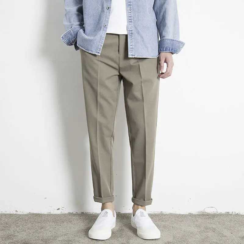 Korean Summer New Vintage Casual Versatile Straight Suit Pants Men Solid Button Zipper Pockets Patchwork Loose Business TrousersX241023