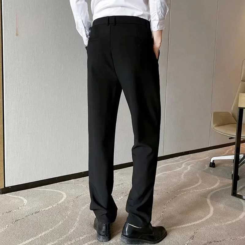 Mens Clothing Solid Color High Waisted Pockets Button Zipper Casual Trousers Trouser Suits Pencil Boyfriend Business PantsX241023