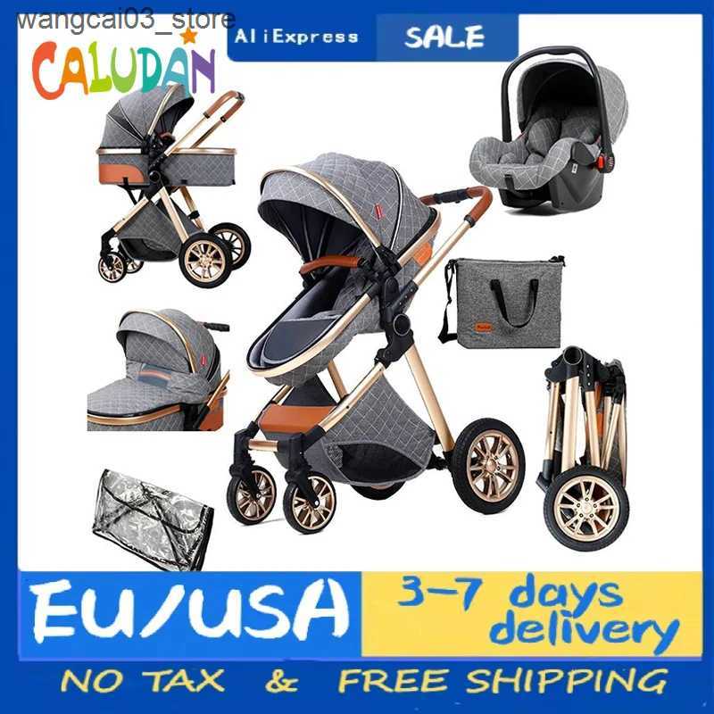 Strollers# New Baby Stroller 3 in 1 High Landscape Stroller Reclining Baby Carriage Foldable Stroller Baby Bassinet Puchair Newborn L240910