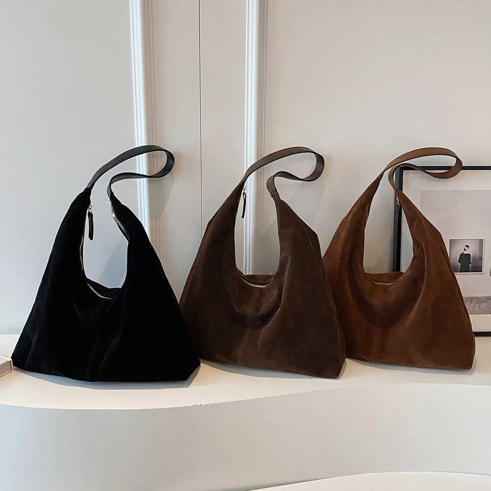 Women Suede Tote Bag with Zipper Shoulder Pu Leather Large Capacity Hobo Solid Slouchy Commuter Travel 241023
