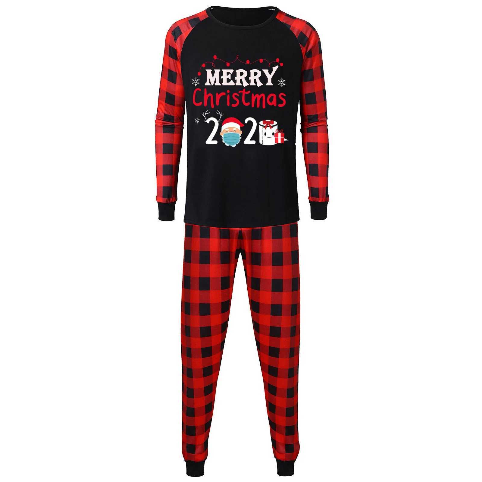 Christmas Letter Print Parent-child Outfits Long Sleeve Top Black Red Plaid Pants Home Suit New Year Family Matching Pajamas SetXJ241008