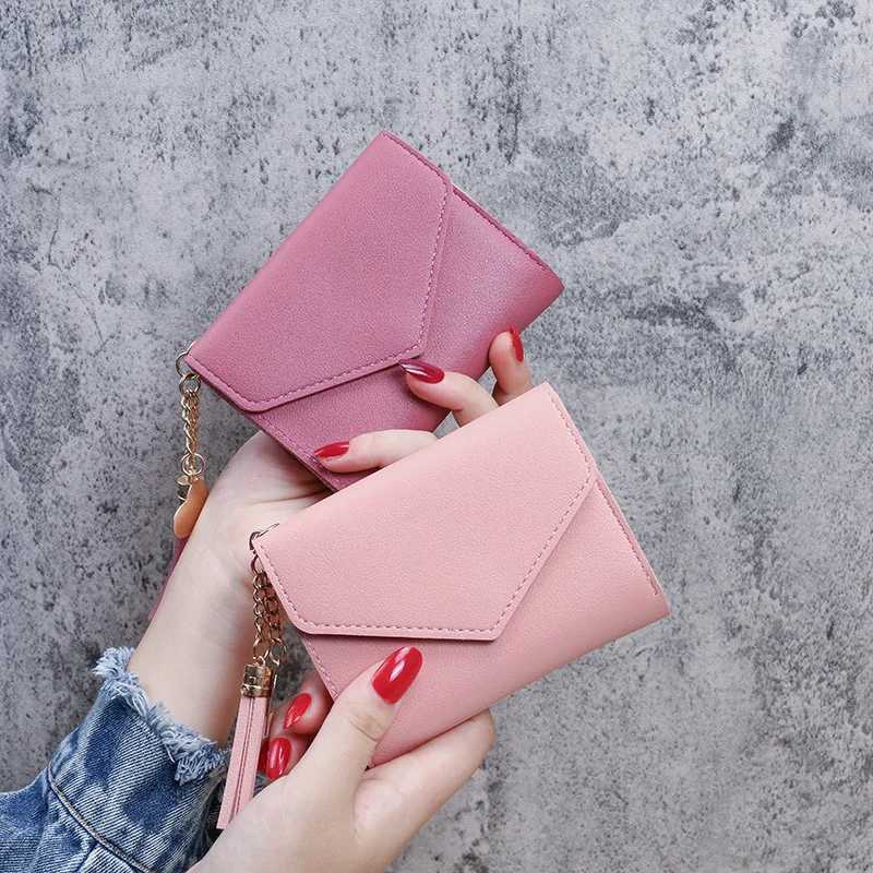 Fi Womens Wallet Cute Student Tassel Pendant Short Wallet Trend Small Fi Purse Coin Purse Ladies Card BagXJ250624