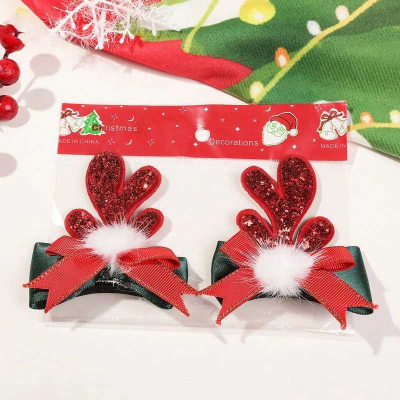 2024 Christmas hair clip for girls new year hairclip kids cute Christmas antlers hairpin baby red bow Barrette Party OrnamentX241021